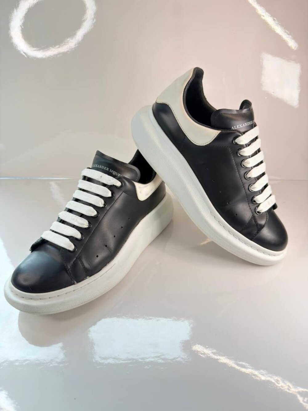 Alexander McQueen Oversized Leather Sneakers Black White - Men’s 41D / US 8.5